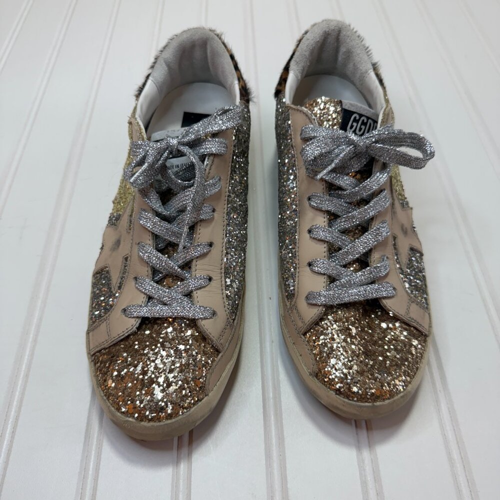 Golden Goose Superstar Glitter Animal Leopard Print Sneakers  Size: 10 / 40 - Picture 3 of 13